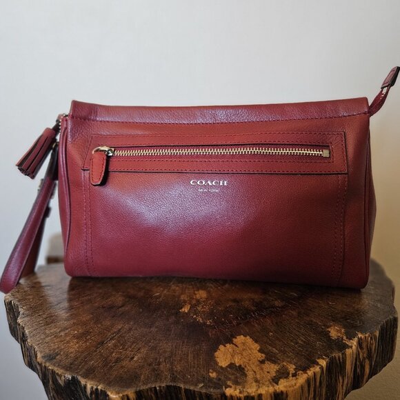 Coach Legacy Leather Clutch Wristlet Deep Port Wine Red Tassel Bag - Picture 3 of 16